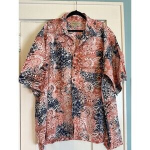 Hawaiian Shirt Button Up Short Sleeve Blue Coral White Johari Tribal 4XL